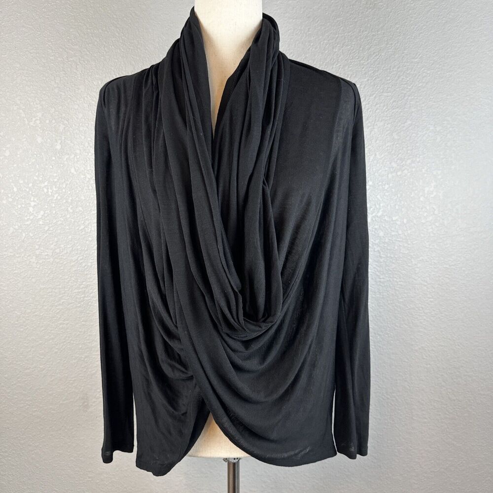 Alice + Olivia Base Womens Wrap Neck Top Cardigan Size XS Black Jersey Lyocell